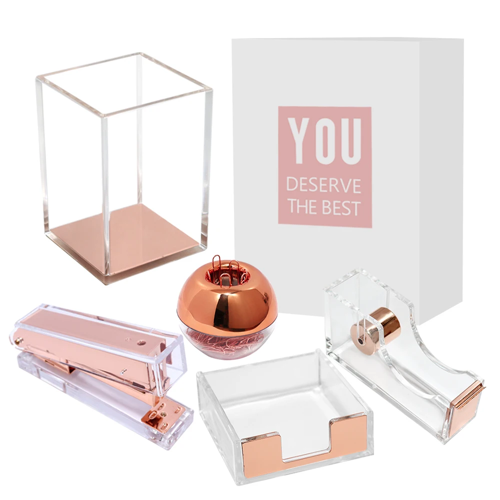 Light Luxury Office Gift Set Acrylic Rose Gold Stapler Organizer Supplies Desktop Accessories For Woman