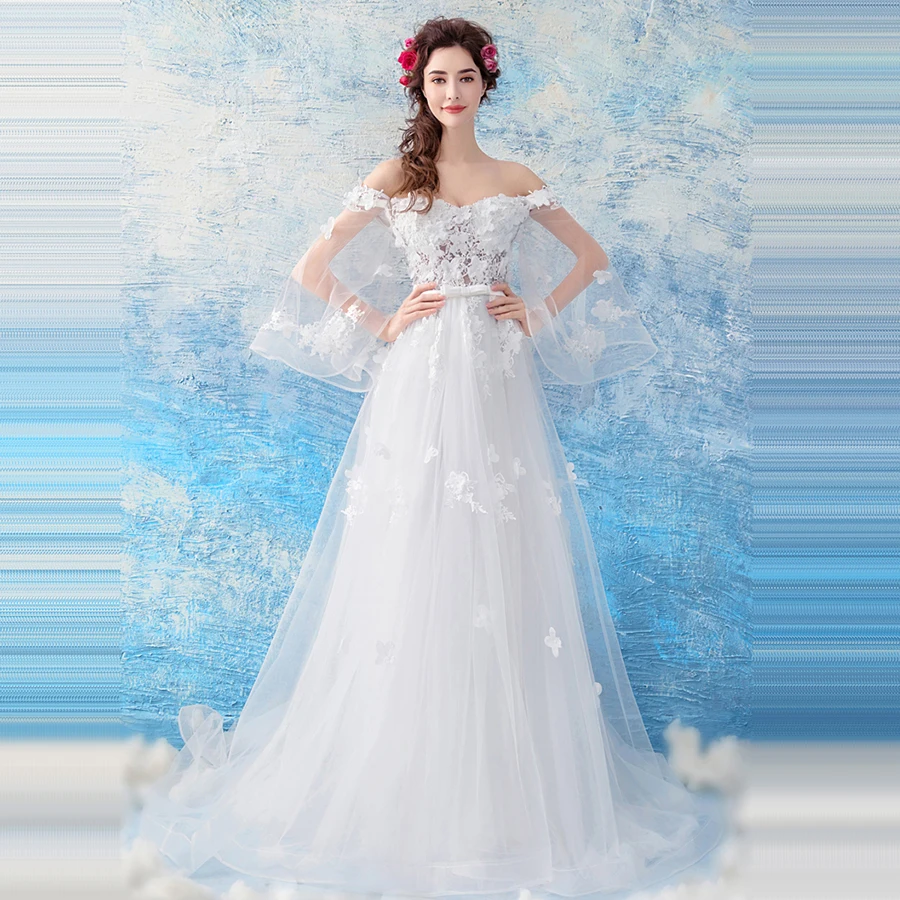 Женское длинное вечернее платье роскошное бальное с расширяющимся книзу рукавом