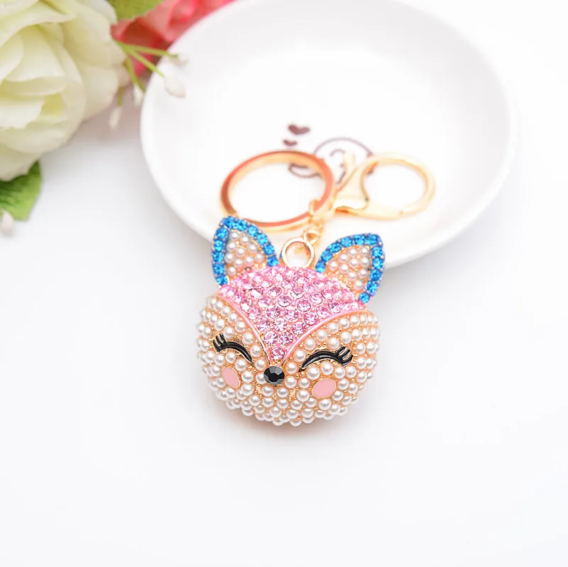 Корейский набор хрустальных жемчужных брелков с лисой модная сумка кольцо для