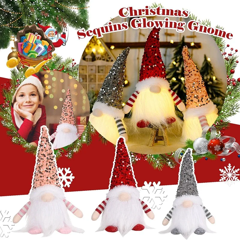 

Рождественские гномы, блестящие крышки, светодиодная подсветка, ручная работа, рождественские карликовые фигурки