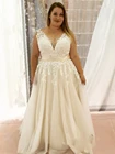 Женское свадебное платье, белое кружевное ТРАПЕЦИЕВИДНОЕ ПЛАТЬЕ цвета шампанского из тюля с V-образным вырезом без рукавов, модель 2021 года