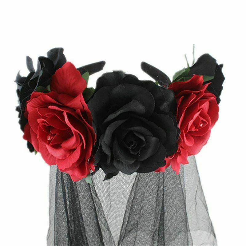 Halloween Day of the Dead Evil Red Rose Female Headdress Fancy Dress Costume Party Horror Spooky Props Flower Headband | Дом и сад