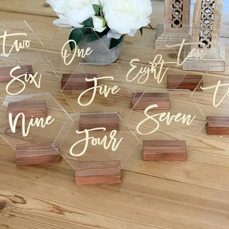 

Personalized Hexagon Acrylic Wedding Table Number Geometric Wedding Table Signs Plexiglass Table Number for Wedding Party Decor