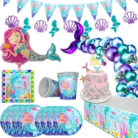 little mermaid party decor disposable tableware set mermaid decoration birthday girl birthday party baby shower party supplies