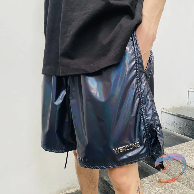 

Summer WE11DONE Laser Shorts Men's Women's Loose Elastic Waist Casual Shorts Welldone High Quality Metal Logo Fashion Shorts