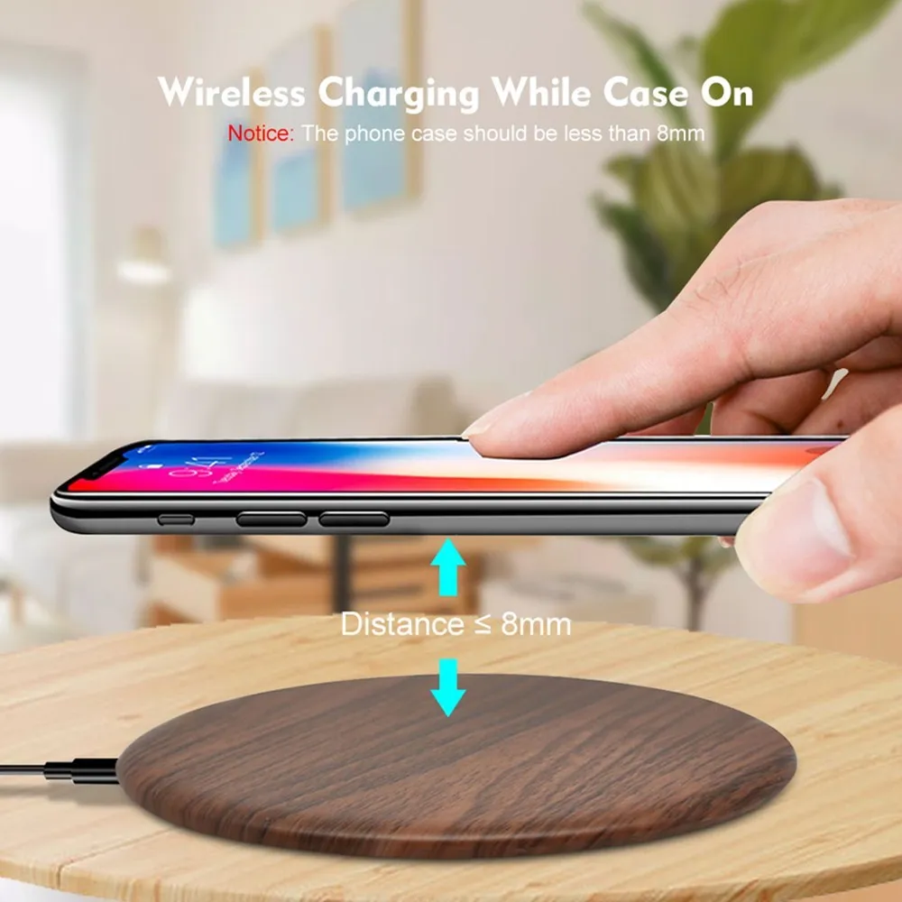 

15W Wood Qi Wireless Charging Pad For Samsung Huawei Xiaomi Mix 9 iPhone Fast Wireless Charger With Charging Indicator