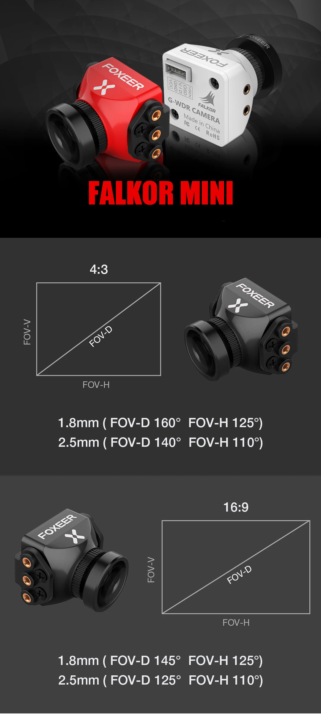 Модернизированная Foxeer Falkor 1200TVL 1/3 CMOS Мини/полноразмерная 16:9/4:3 PAL/NTSC переключаемая камера GWD FPV для радиоуправляемого дрона FPV часть рамы