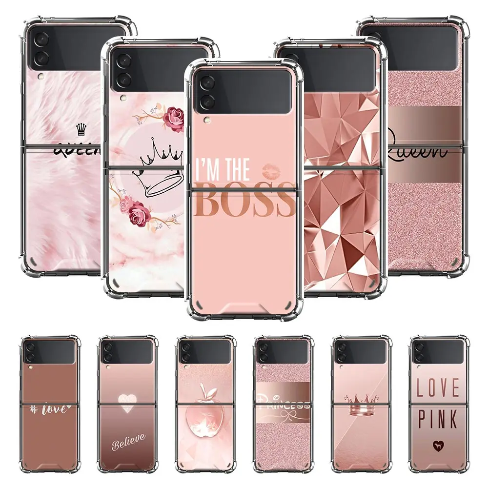 

Airbag Phone Case for Samsung Z Flip3 5G Fold Cover for Galaxy ZFlip 3 Funda For Z Flip3 Luxury Capa Rose Pink Princess Queen
