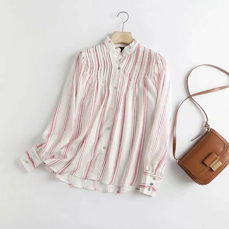 

Withered England Style Fashion Elegant Striped Casual Blouse Women Blusas Mujer De Moda 2021 Autumn Shirt Women Blouse And Tops