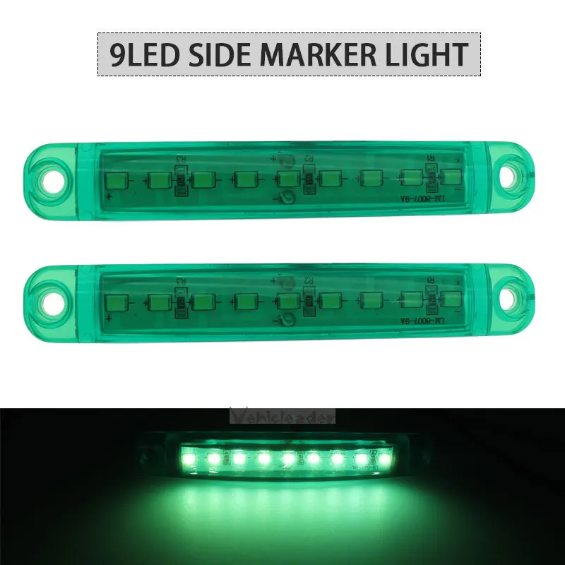 

2PCS Green 9LED Bus Truck Trailer Truck 24V LED Lights Side Marker Light Waterproof LED Light Tail Indicator Parking Light