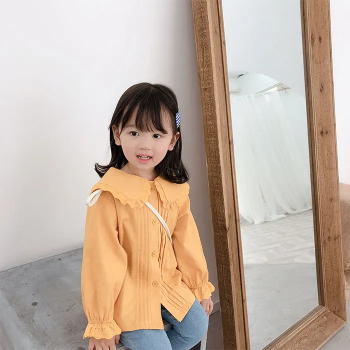 Осенние Рубашки в Корейском стиле с большим отложным воротником для девочек
