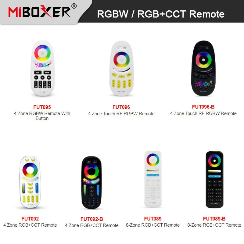 Miboxer 2.4G RGBW / RGB+CCT LED Light Controller 4-Zone 8-Zone Wireless Remote Milight 3V Dimmer Bulb Lamp Switch FUT092