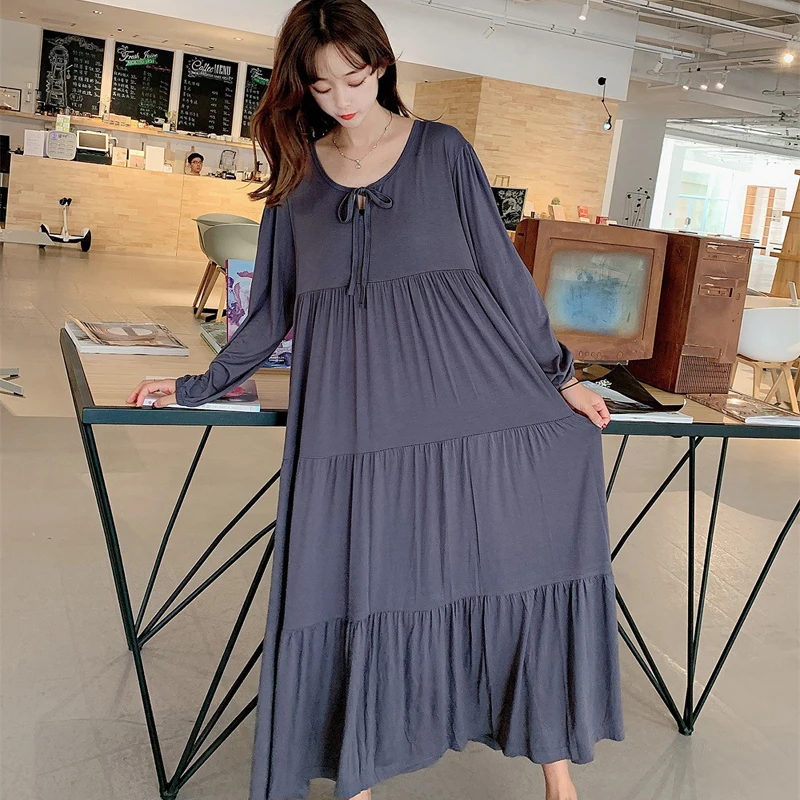 

Ladys Modal Nightgown Tiered Skirt Nightie Long Maternity Dress Women Home Dress Sleepwear Casual Loose Night Nightwear Homewear