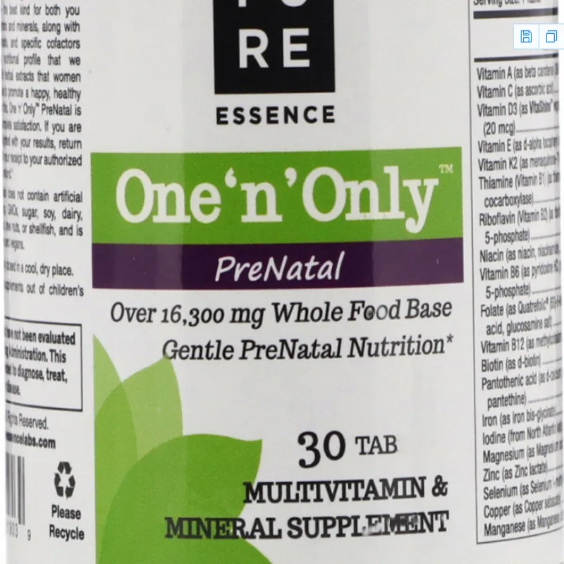 One  n  Only PreNatal, Multivitamin & Mineral, 30 Tab