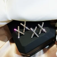2020 new cute silver color gold x stud earrings with bling zircon stone for women fashion jewelry korean earrings