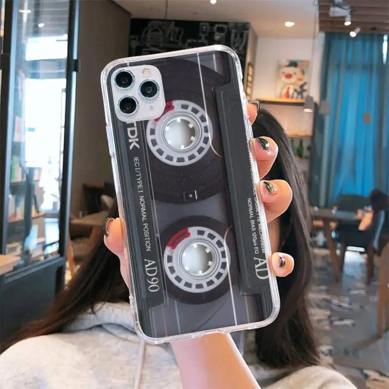

Retro Cassette Tape Phone Case Transparent for iPhone 6 7 8 11 12 s mini pro X XS XR MAX Plus