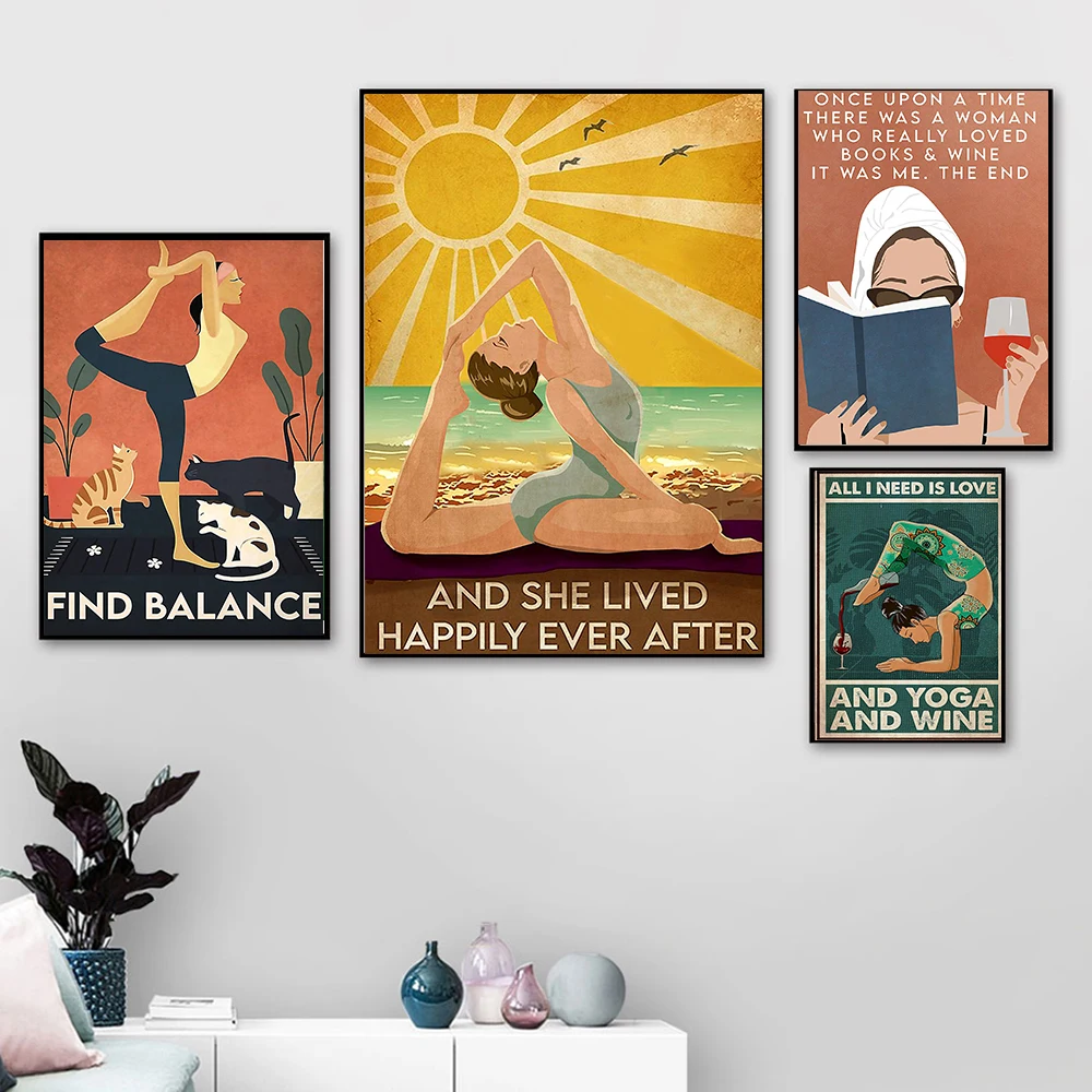 

Винтаж современный минималистское полотно Йога средства ухода за кожей для поддержания мышц Художественная печать плаката фото домашний д...