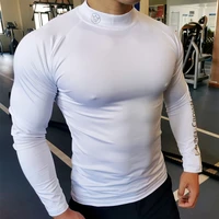 gym long sleeve shirt men fitness training t shirt running sport bodybuilding skinny tee tops muscle workout clothing