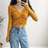 sexy club deep v neck sweater women solid pullover autumn winter 2020 slim knitted jumper korean style crocheted pulloves chic