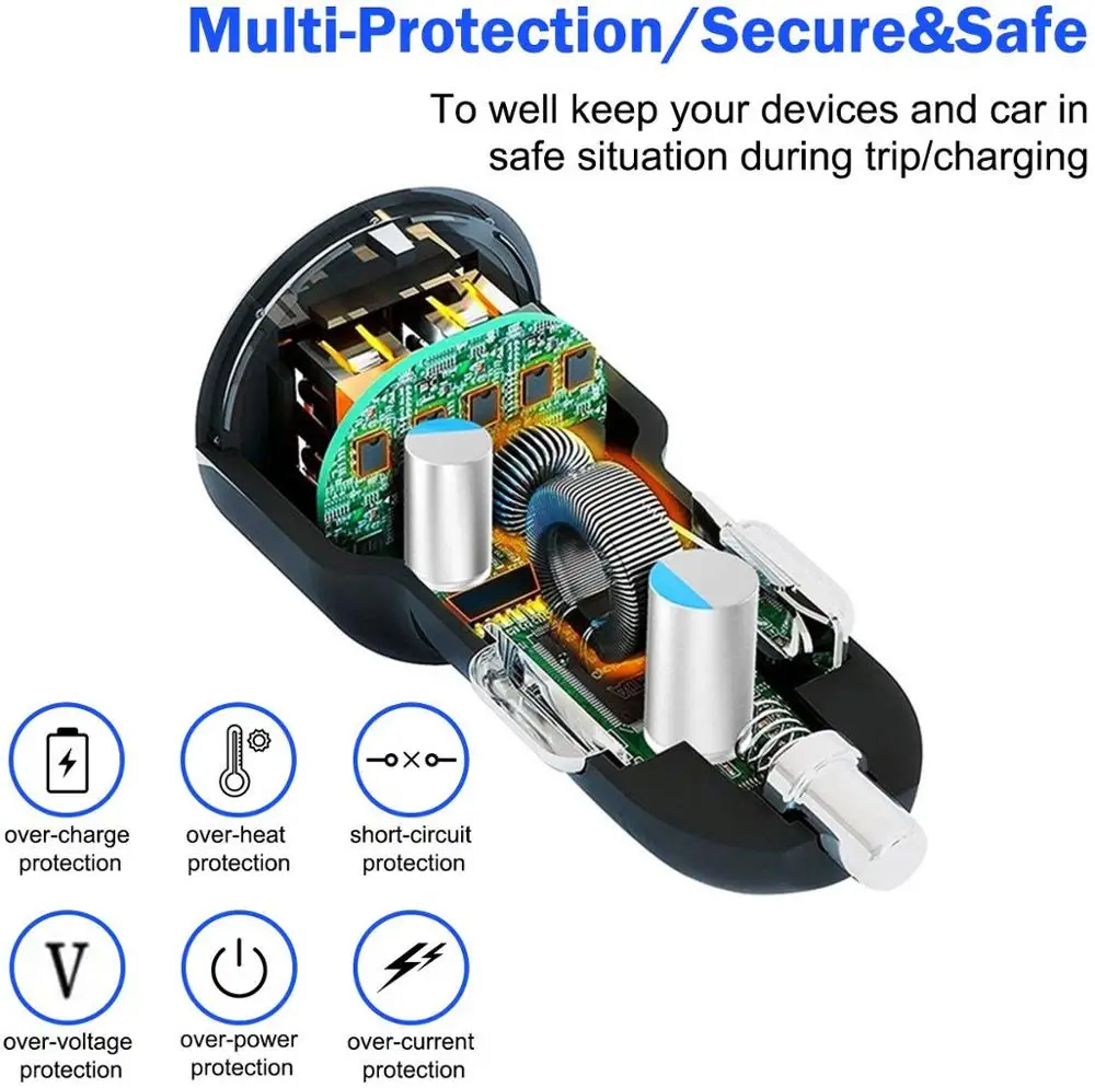 3 в 1 Автомобильное зарядное устройство QC 0 USB PD Type C Быстрая зарядка ЖК дисплей для