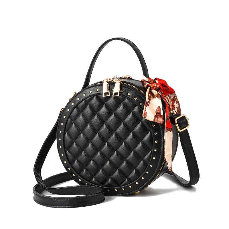 Круглая сумка на плечо шарф с заклепками двойная молния мессенджер для женщин