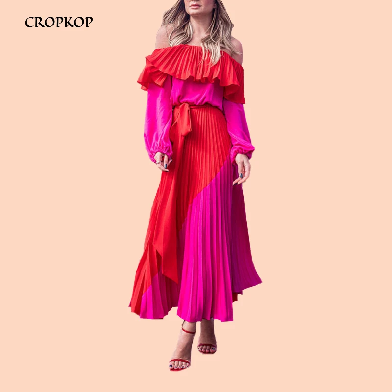 Женское длинное платье с вырезом лодочкой Повседневное длинным рукавом вечернее