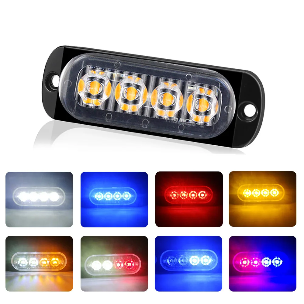 

12V 4 Led Car Lightbar Lamp Side Markers Warning Strobe Light Grille Long Bright Flash Beacon Traffic Light For Truck Auto Parts