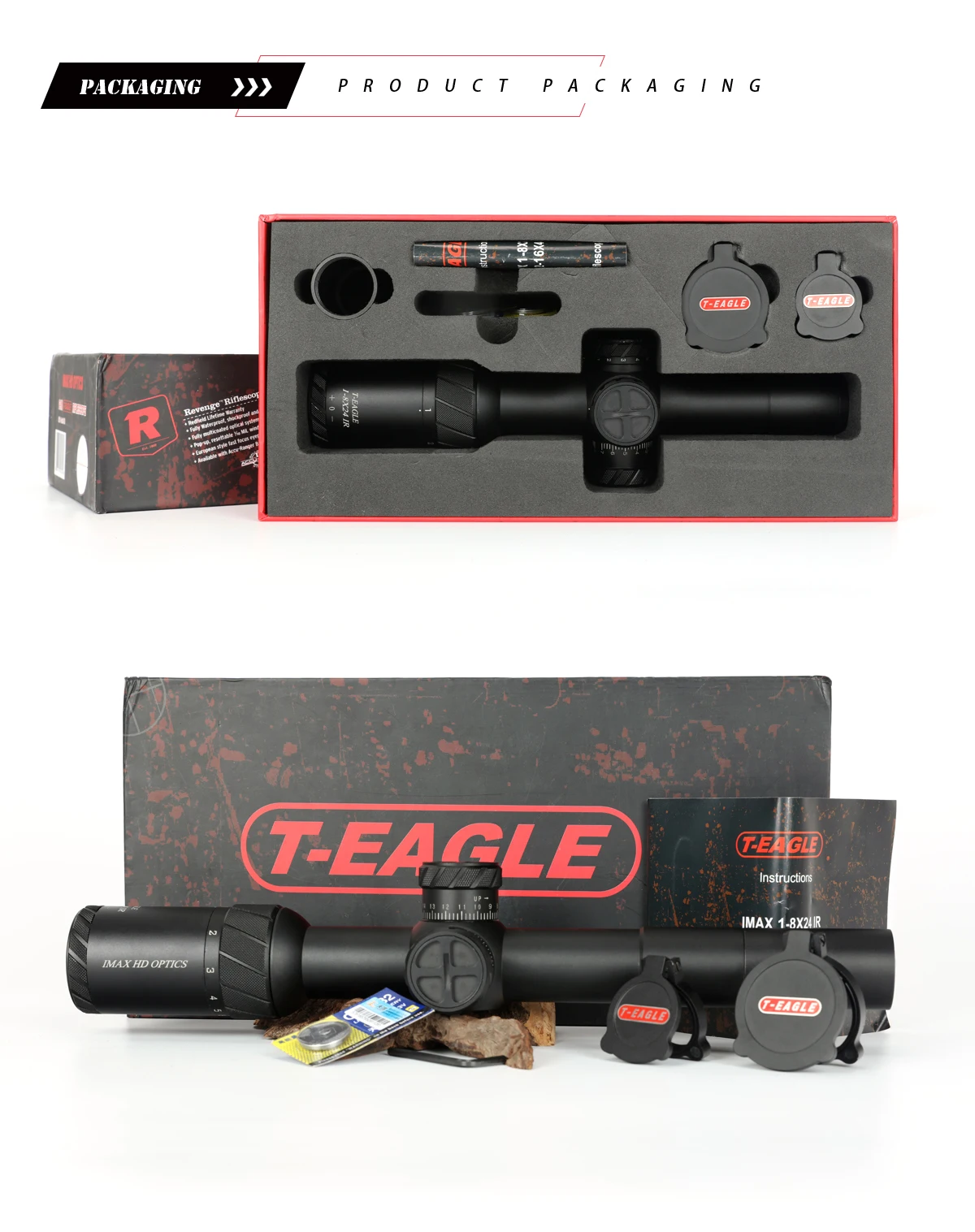 TEAGLE ED 1-8x24 IR Lange Eye Relief охотничий прицел тактический оптический прицел Verlichte Red Rifle Scope fit 30-06 308 AR1