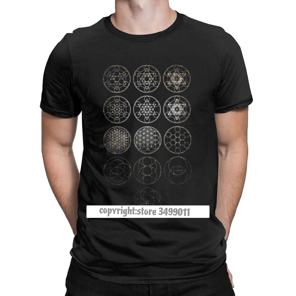

13 Circles Tight Cluster Galaxy Sacred Geometry Tshirts Men Magic Mandala Vintage Cotton Tee Shirt Fitness T Shirt