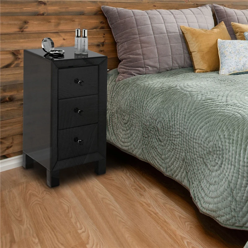 Современный Зеркальный тумбочка с 3 ящиками прикроватный столик для спальни