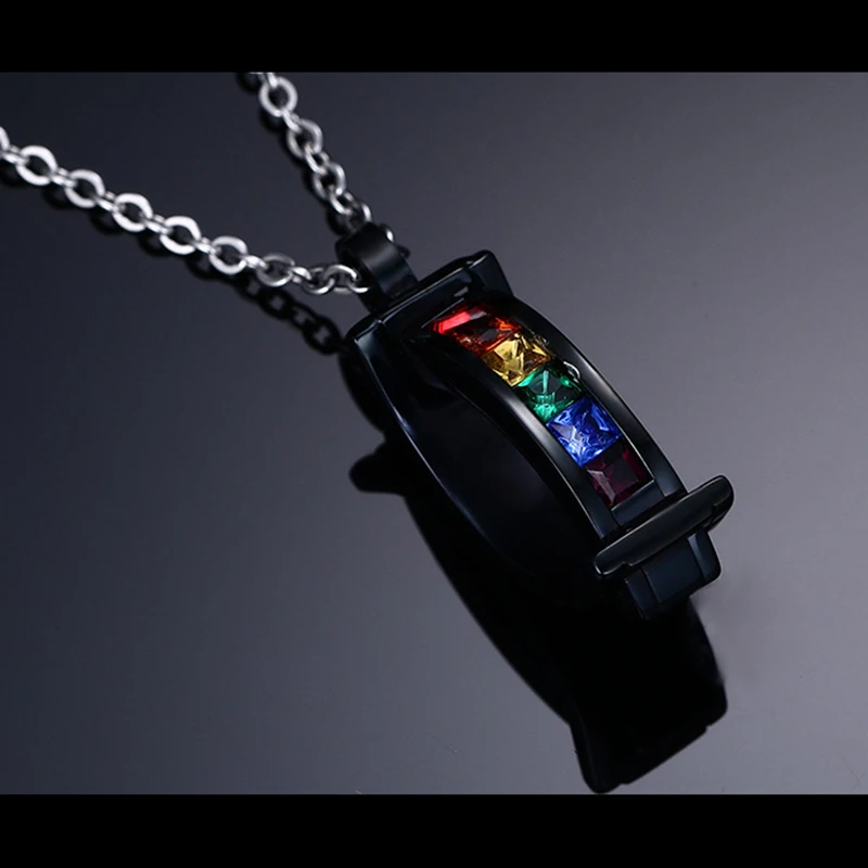 

Black Stainless Steel Multi Color Zircon Circle Black Pendant Necklaces For Woman Men Party Jewelry