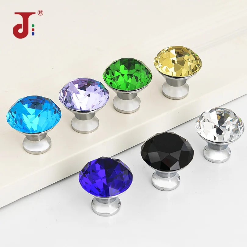 

30mm Single Hole Diamond Shape Crystal Handles For Furniture Kitchen Sliding Door Pull Handle Interior Wardrobe Handles Hardware