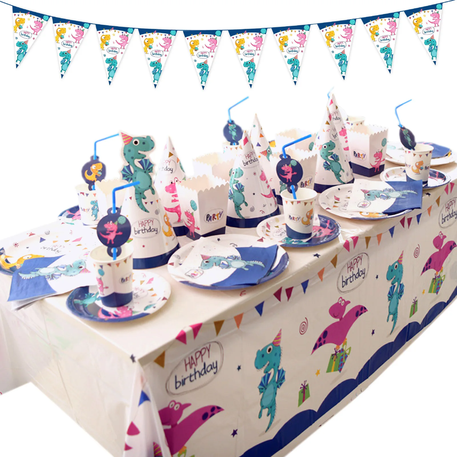 

Animal Disposable Paper Dinosaur Tableware Set Plates Cups Straws Tablecloth Table Decoration For Birthday Wedding Theme Party