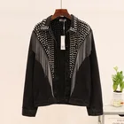 Женская джинсовая куртка, короткая черная куртка в уличном стиле, с заклепками и цепочкой, свободного кроя, осень 2020