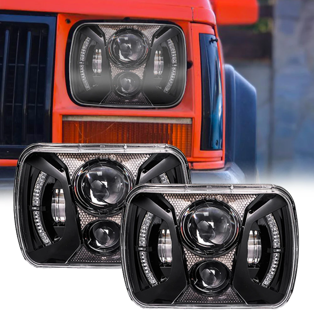 75W 5X7 7X6 inch Rectangular Sealed Beam LED Headlight With DRL for Jeep Wrangler YJ Cherokee XJ H6014 H6052 H6054 LED