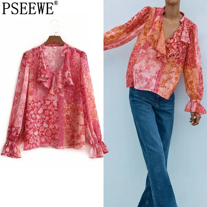 

Женская блузка с цветочным принтом, с длинным рукавом