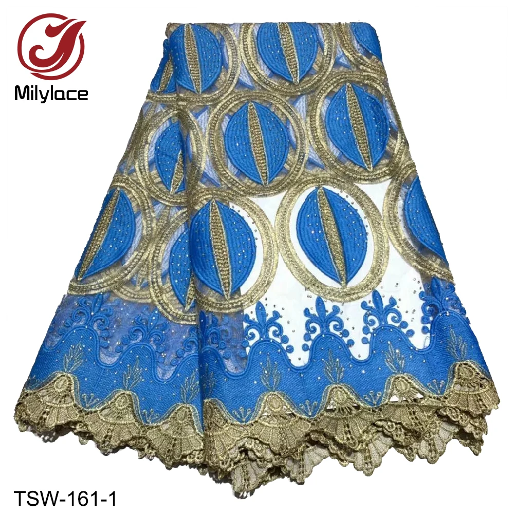 

Latest 2019 Nigerian lace fabric royal blue embroidery tulle lace fabric with stones African net lace for party wedding TSW-161