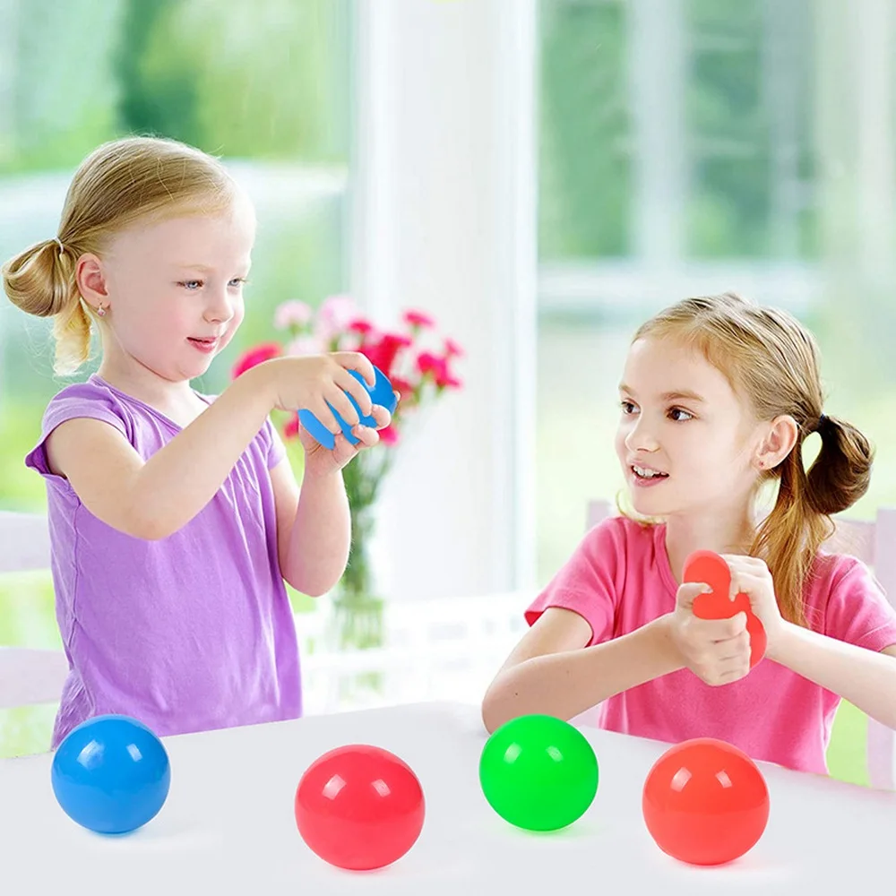 

4 Pcs Luminous Ball Sucker Sticky Decompression Toy for Kids Teenagers and Adults Colorful TPR Toy Balls Random Colors
