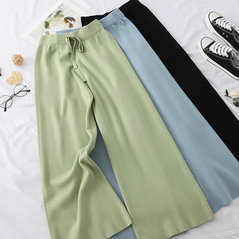 SINGRAIN женские вязаные длинные штаны корейский свитер с эластичной резинкой на