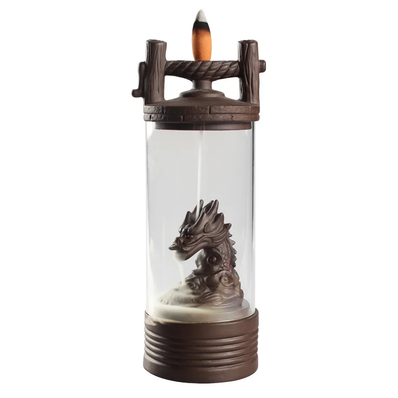 

Fashion Auspicious Dragon Backflow Incense Burner Clear Cover Ceramic Crafts Teahouse Ornaments Beautiful Home Decor Cone Censer