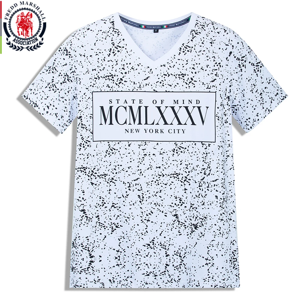 Футболка Fredd Marshall Мужская с V-образным вырезом модная Повседневная рубашка