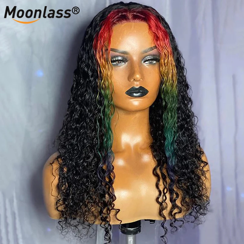 

Lace Front Wig Human Hair Pre Plucked Curly Half Black Lace Front Wig Kinky Curly Wig Red Highlight Human Hair Curly Blonde Wig