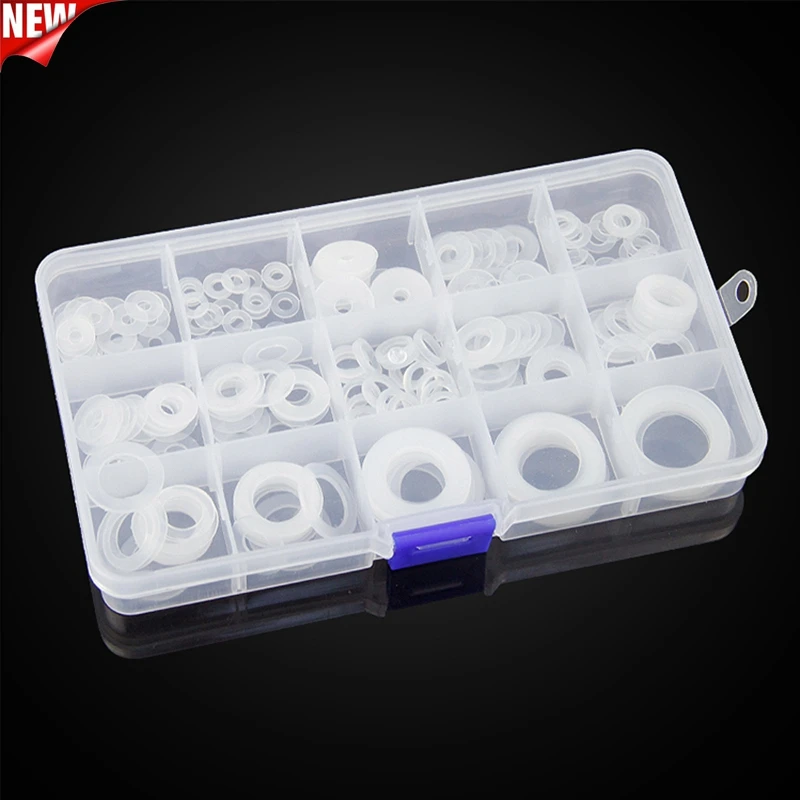 

250pcs White Soft Nylon Washer Set Plastic Insulated Flat Washer Water Pipe Leakproof Gasket Set