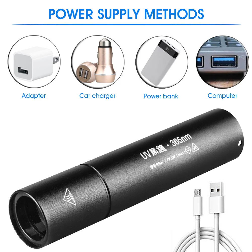 

10W Mini UV Flashlight 365nm Ultraviolet Blacklight USB Rechargeable Purple Linternas Carpet Pet Urine Detector Catch Scorpions