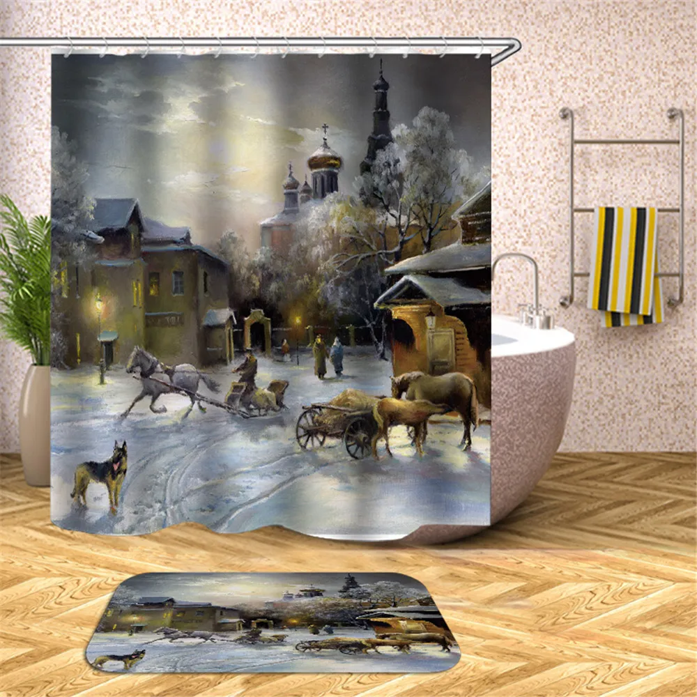 Занавеска для душа с рисунком лошадей и снегоходов водонепроницаемая штора из