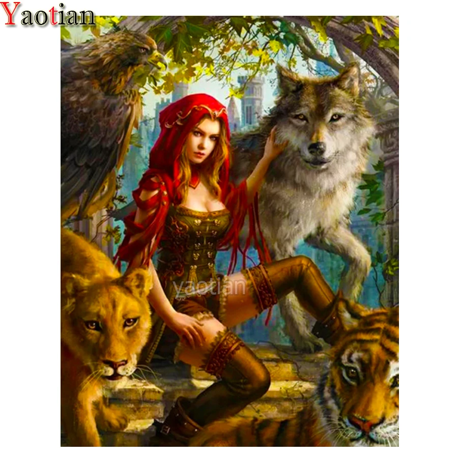 

Diamond Painting 5D Full Drill Square Diamond Embroidery Sexy Girl Wolf Lion Tiger Picture Rhinestones Flower Mosaic Needlework