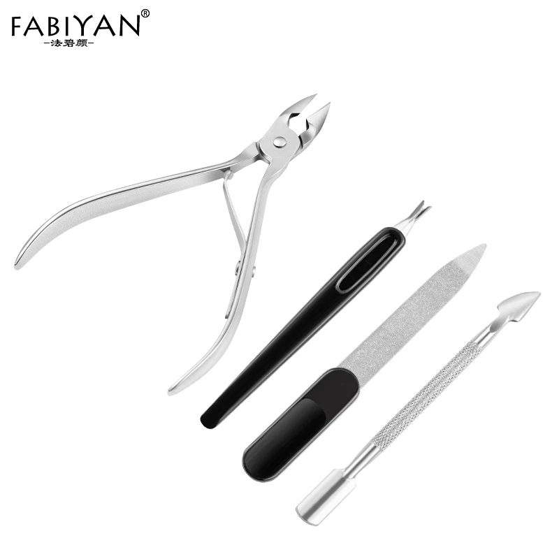 Nail Art Files Dead Skin Fork Remover Cuticle Spoon Cutter Pusher Nipper Clipper Trimmer Scissors Manicure Care Tool 4Pcs/set