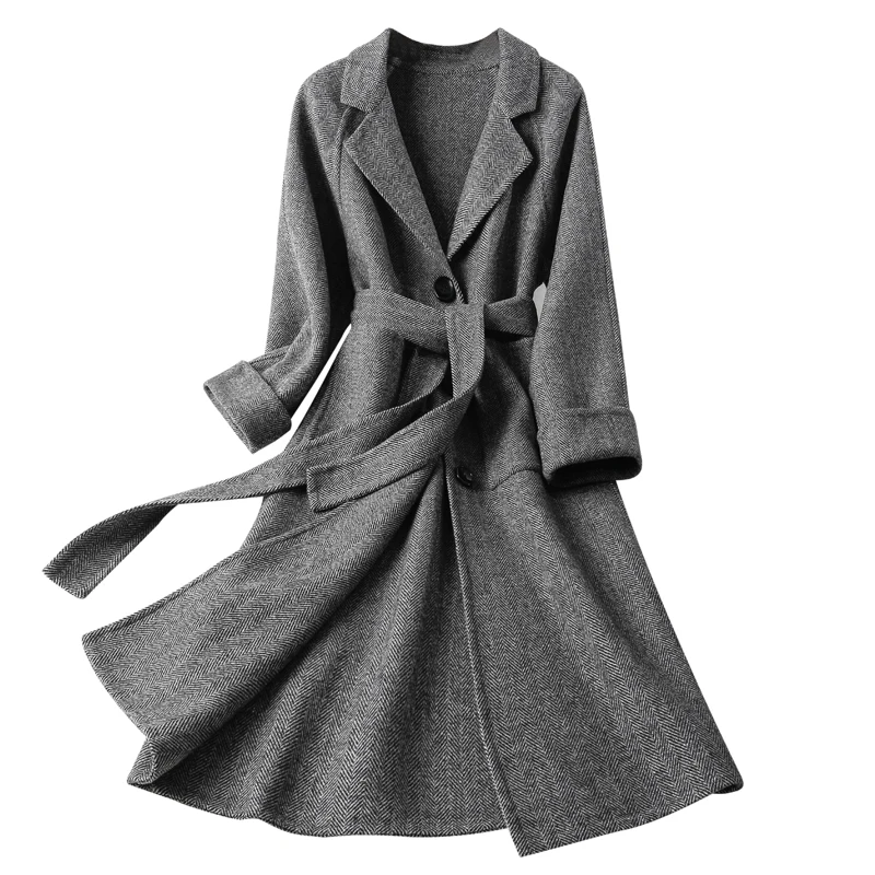 2019 модное женское зимнее пальто с широким отворотом и поясом свободное Женское