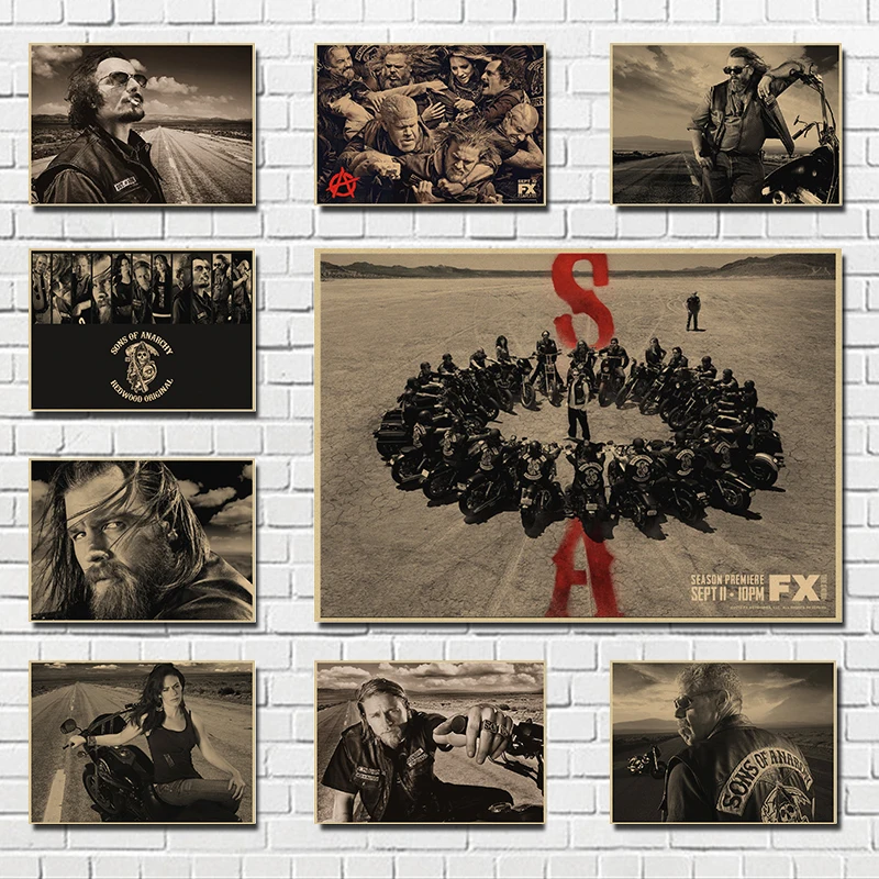 Плакат Сыновья Анархии из классического фильма постер крафт-бумаги для бара кафе