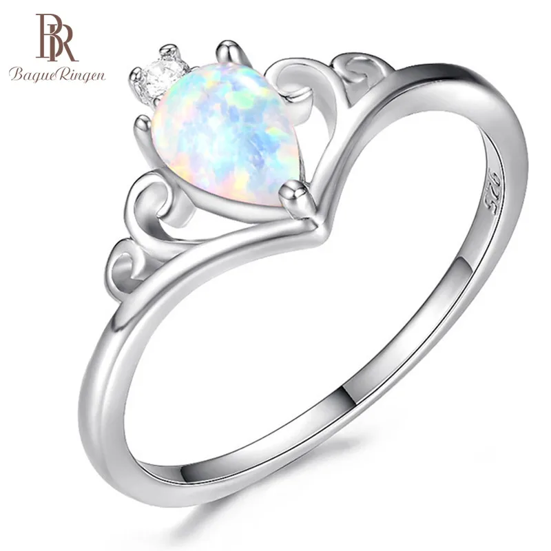 Bague Ringen женское серебро 925 ювелирные изделия капли воды из опала Корона драгоценный камень кольцо Свадьба Помолвка подарок на день Святого Валентина